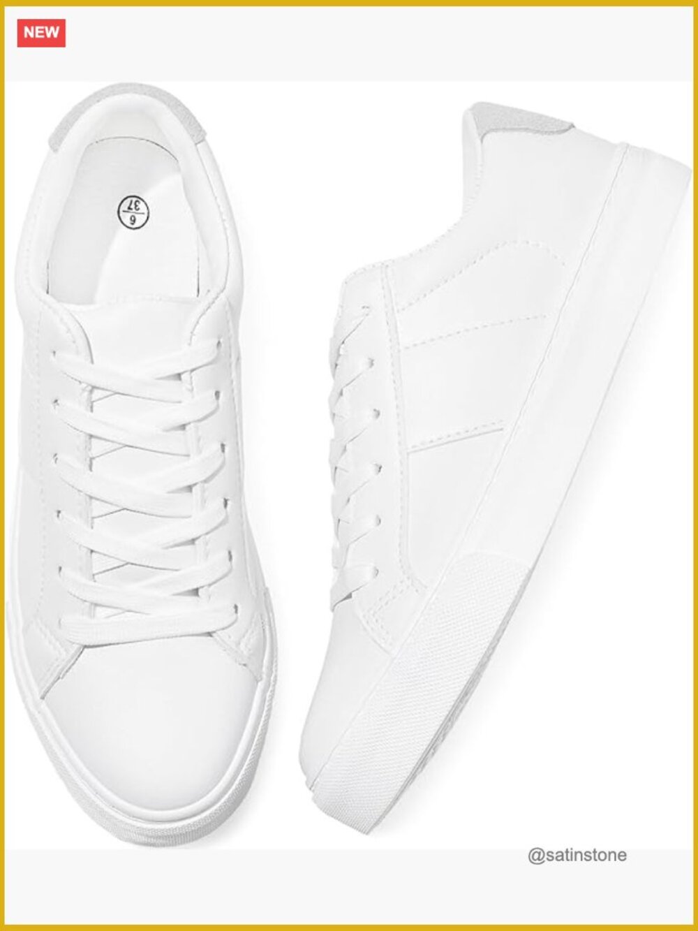 Faux Leather Fashion Sneakers White Low Top Lace Up Casual Tennis Shoes